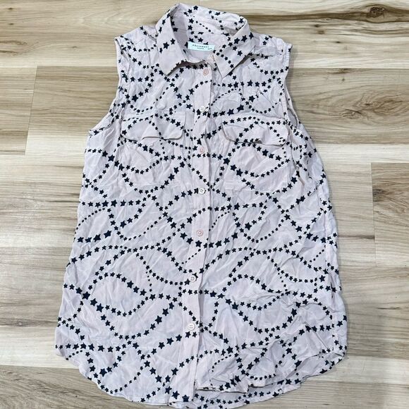 Equipment Silk Pink Blue Button Up Star Blouse Top Women’s XS - Picture 1 of 3